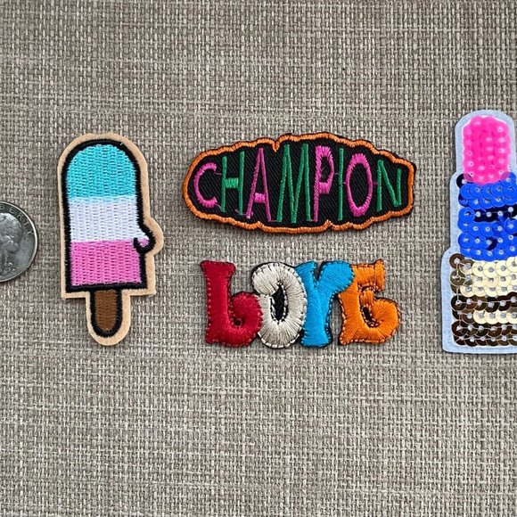 Iron On Patches LOVE CHAMPION LIP STICK ICE BAR Embroidery Lot of 4 Patches - Picture 6 of 10